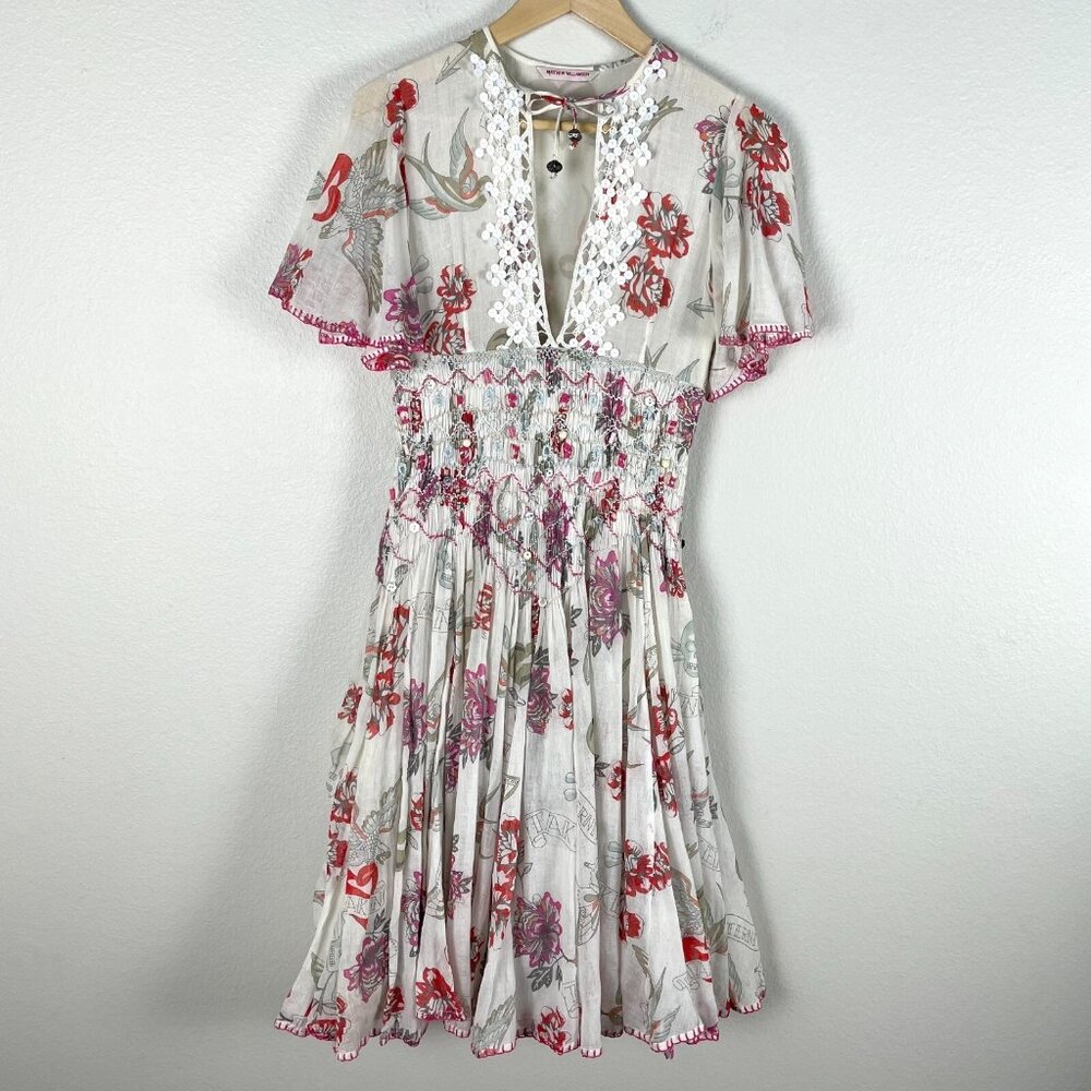 Matthew‎ Williamson Womens Size 8 White Boho Fit Flare Eternity Dress